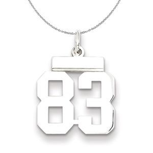 Silver, Athletic Collection, Small Polished Number 83 Necklace - 16 In